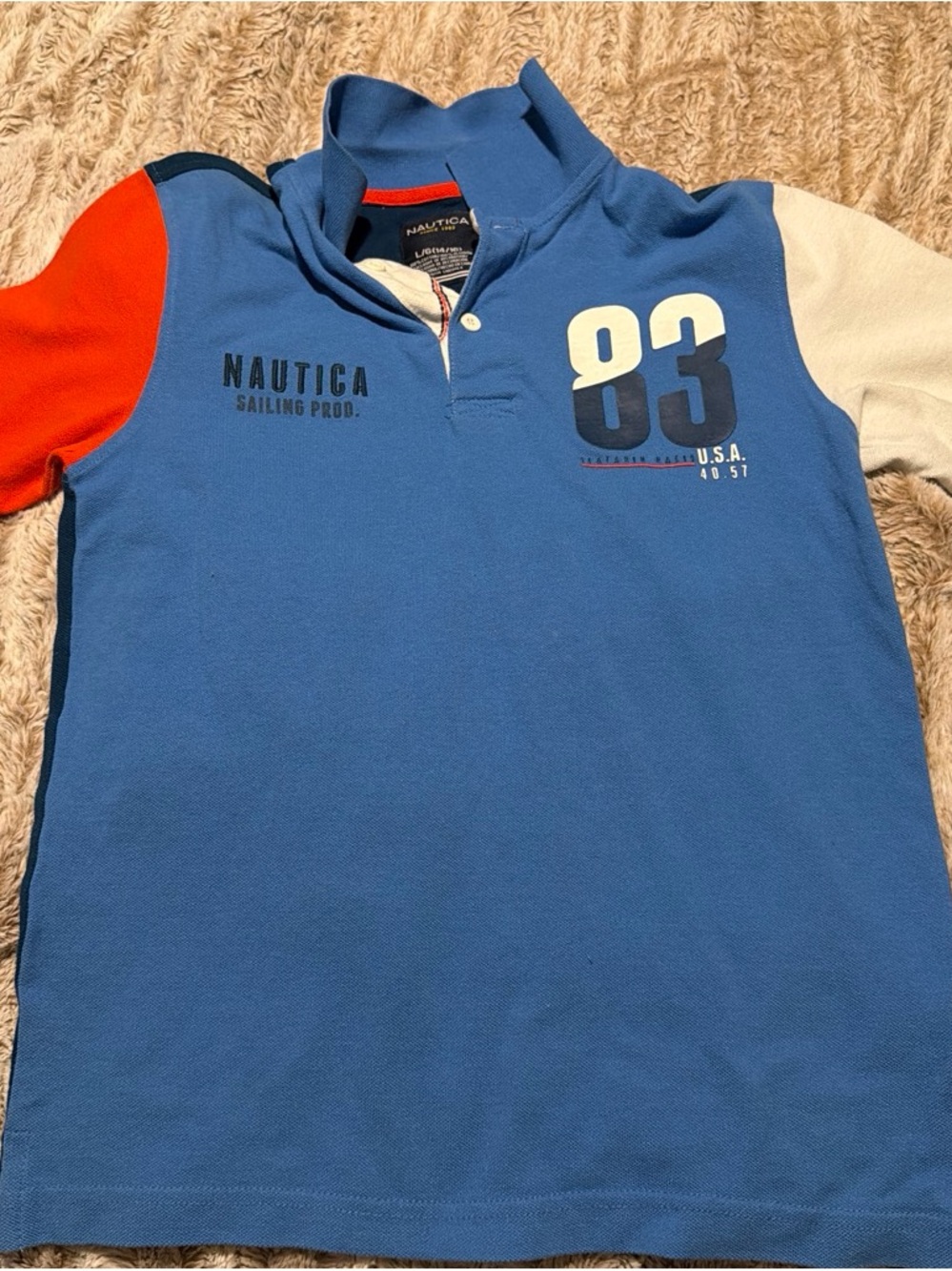 Nautica Blue Colorblock Polo with '83 Graphic